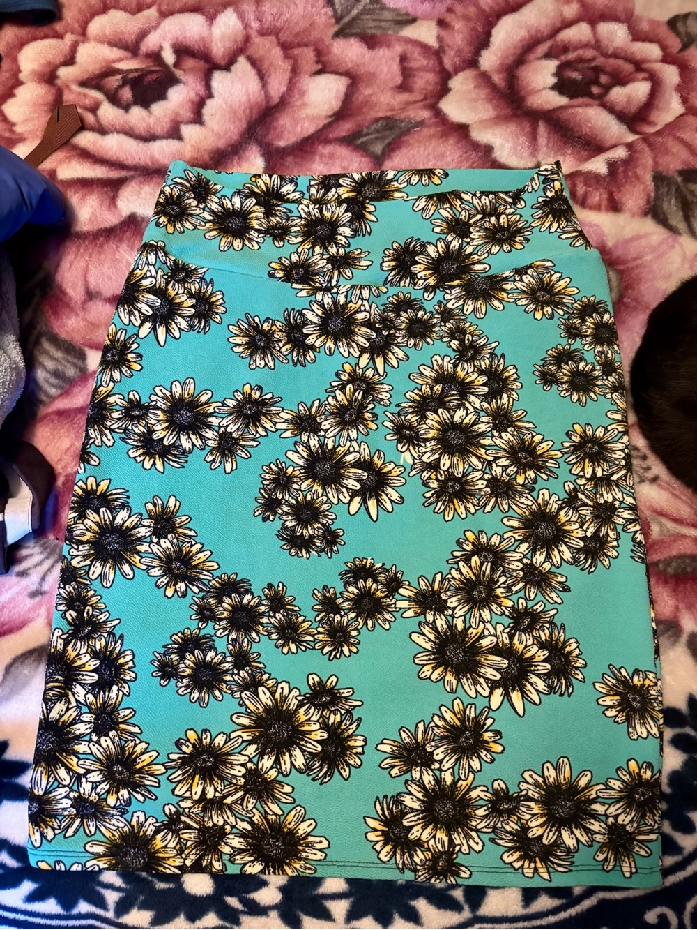 Floral Print Aqua Pencil Skirt